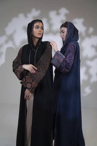 عباية كريب قيطان كم مربع قطن مشجر كحلي