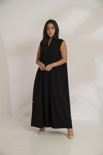فستان قصة سبعة كسرة امامية اسود