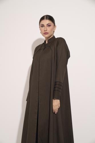 عباية كتان كوله بقيطان ابيض ع الكم بني