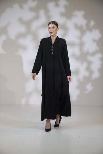 عباية كريب بياقة وزرار قيطان جانبي اسود