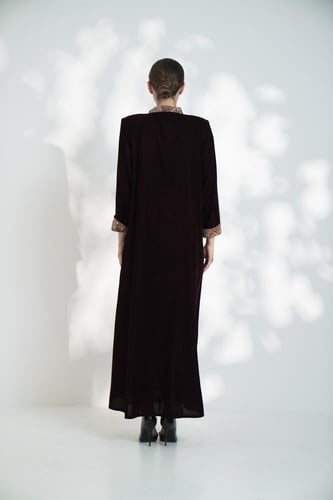 جلابية مخمل كولة قطن مشجر بقيطان اسود