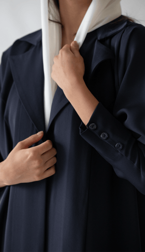 عبايه بالطو كريب - كحلي