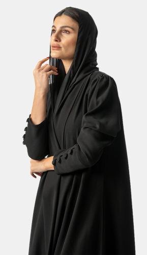 عبايه ياقه طويل كريب - اسود