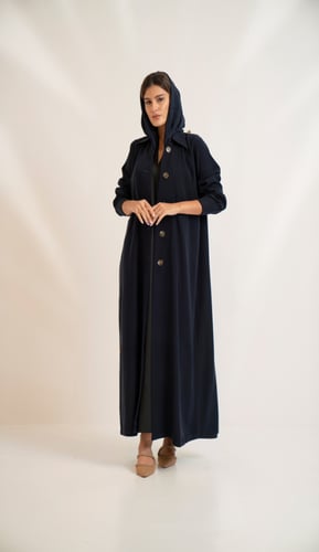 عبايه كريب ياقه قلاب- كحلي