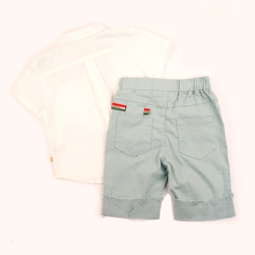 طقم صيفي ولادي قطعتين - قميص كلاسيكي بياقة وشورت ك...