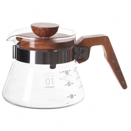 هاريو اناء التقديم الزجاجي بمقبض خشبي 400مل