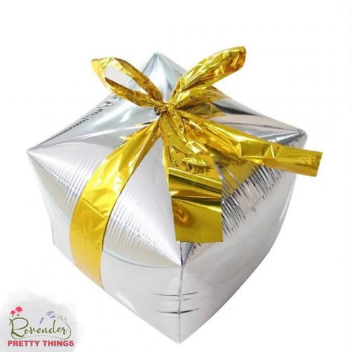 بالون هيليوم- شكل الهدية-فضي