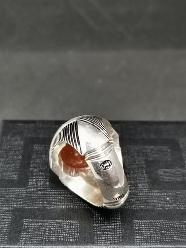 يخاتم الفضة بحجر عقيق خرساني ايراني زيتي بصياغة ال...
