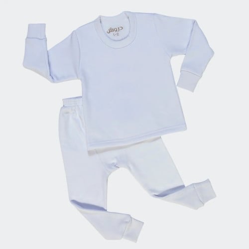 بيجامة كم طويل شتوي ولادي- دروش أبيض قطن