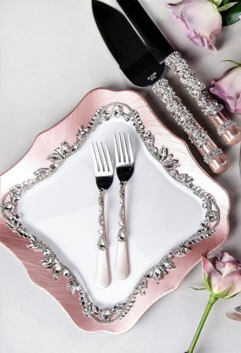 طقم عرسان مكون من 12 قطعة مرصع ب كريستال شوارفسكي