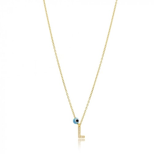 قلادة جذابة وبراقة بلمعة الذهب مزينة بحرف L والخرز...