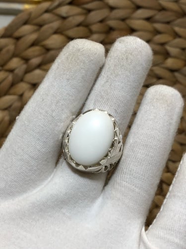 خاتم الفضة عقيق يمني أبيض طبشوري صياغة حجازية مميز...
