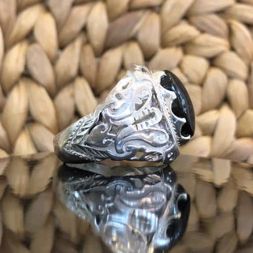 خاتم الفضة بحجر العقيق اليمني الاسود صياغة حجازية...