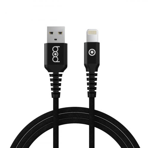 كيبل ايفون 2 متر قماش أسود ماركة بود bod