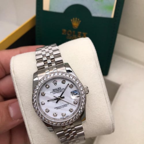 ساعة رولكس ديت جست فضية بفصوص