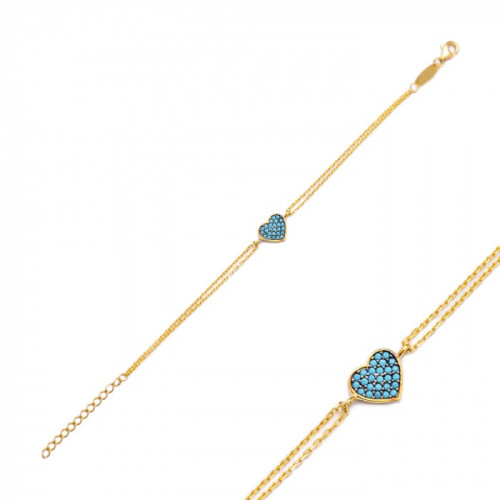 سوار مثالي على شكل القلب مرصوف بأحجار زرقاء من الز...