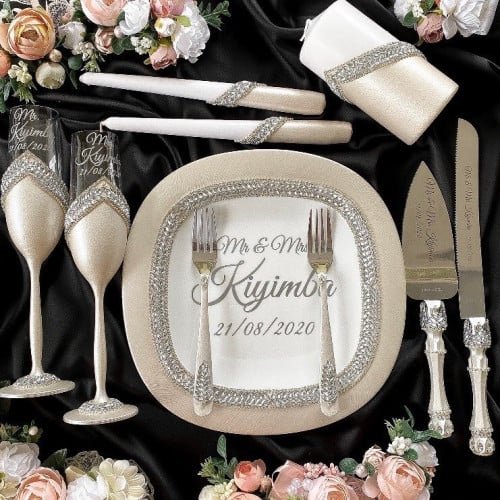 طقم عرسان مكون من 12 قطعة مرصع ب كريستال شوارفسكي