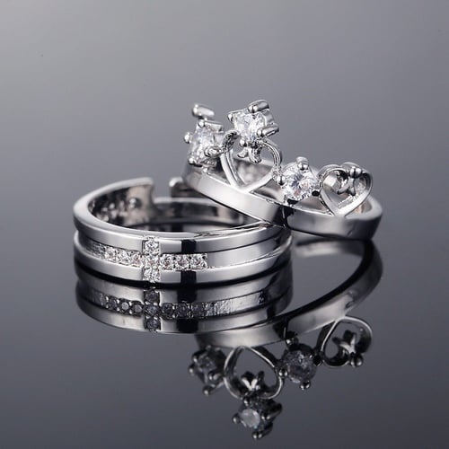 خواتم كوبلز خطوبة زواج ارتباط مطلية فضة مزينة بحجر...