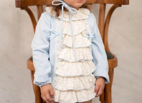 فستان مواليد سماوي طبقات (3قطع)