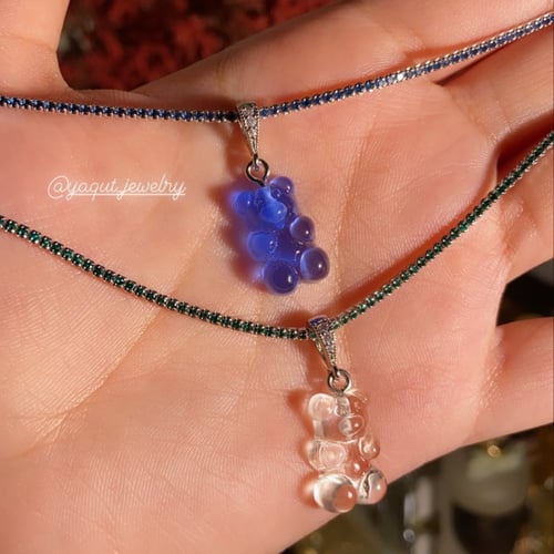 سلسال زركون سلڤر اخضر تيدي بير : شفاف