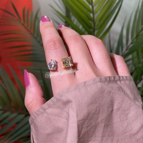 خاتم سوليتير - مكس ابيض واصفر