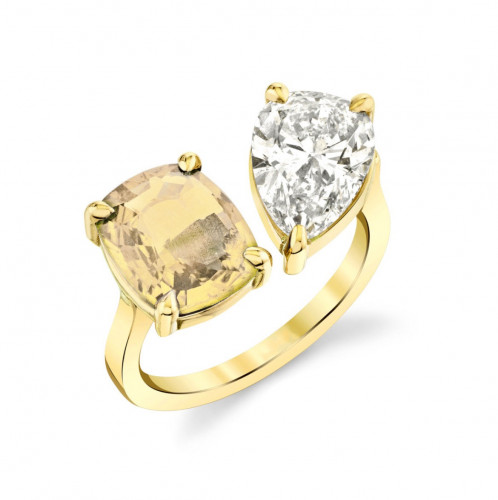 خاتم سوليتير - مكس ابيض واصفر