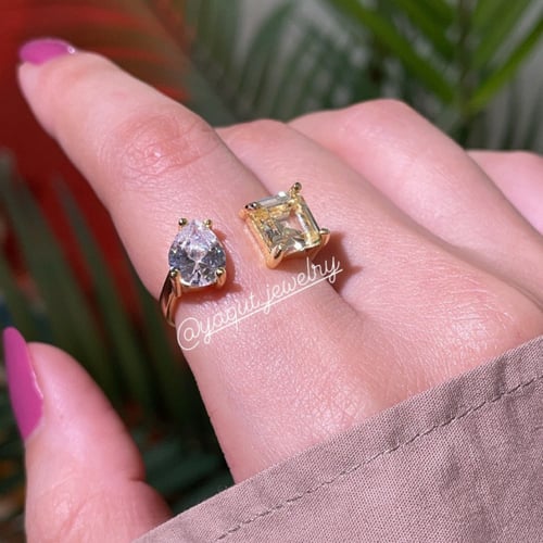 خاتم سوليتير - مكس ابيض واصفر