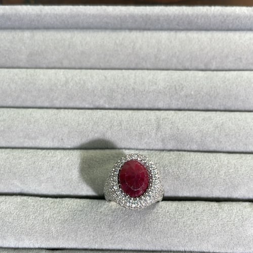 خاتم خنصر دائري فُل زركون بأحجار كريمه : حجر مرجان