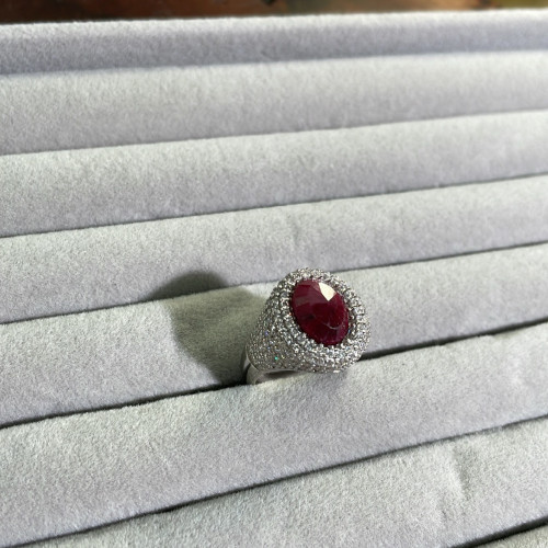 خاتم خنصر دائري فُل زركون بأحجار كريمه : حجر مرجان