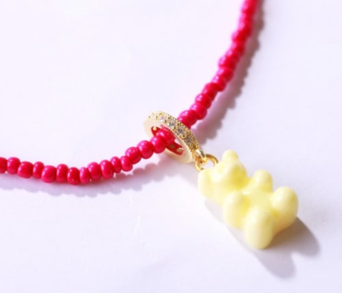 سلسال خرز تيدي بير : اصفر فاتح بزهر