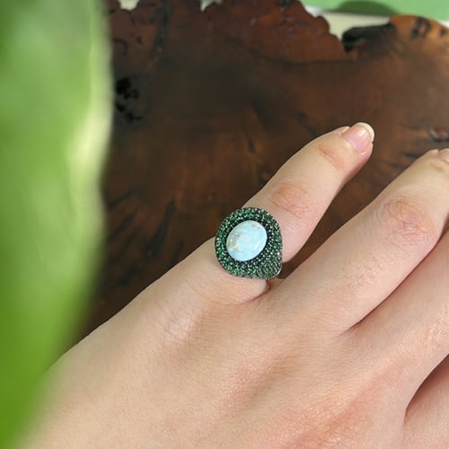 خاتم دائري فُل زركون اخضر بأحجار كريمه - فيروزي