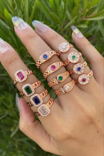 خاتم دائري زركون : اخضر