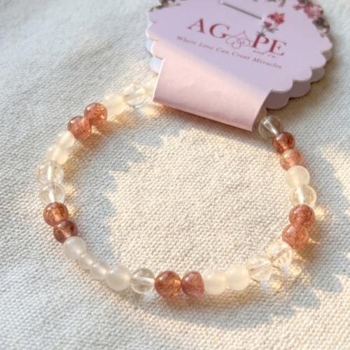 Clear Quartz x Strawberry Quartz x Moonstone Brace...