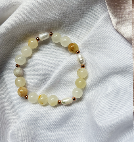 Yellow Calcite x Freshwater Pearls Bracelet