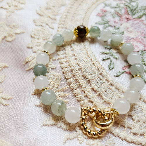 Tianshan Jade x Tiger Eye 18K Gold Plated Bracelet
