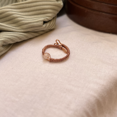 Rose Quartz x Raw Copper Adjustable Ring