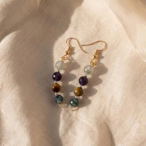 Amythest x Tiger Eye x Moss Agate Silver Earrings
