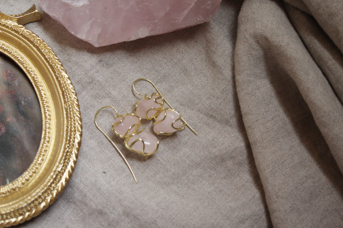 Rose Quartz x Bronze Earrings