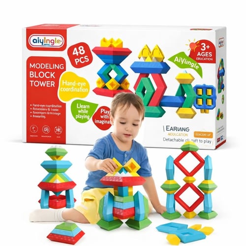 لعبة مكعبات التركيب الهندسية – 48 قطعة