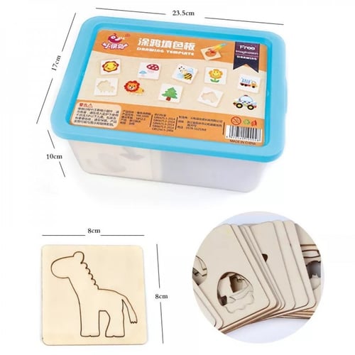 صندوق تعليم الرسم للأطفال مع قوالب رسم خشبي