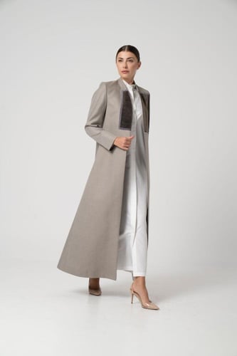 صوف رمادي مع مخمل فرنسي