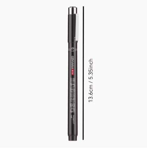 3 أقلام جل، ذات خطين، بحجم 0.1 مم و0.3 مم و0.5 مم.