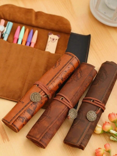 حافظة أقلام لف (لون عسلي) - مقلمة جلد