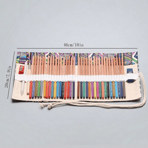 حافظة أقلام لف قماشية مزهرة خطوط