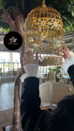 عباية بقصة نص كلوش مع أطراف الاكمام أبيض مكسر