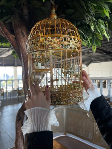 عباية بقصة نص كلوش مع أطراف الاكمام أبيض مكسر