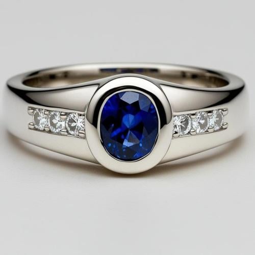 خاتم فضة رجالي حجر زفير طبيعي والماس