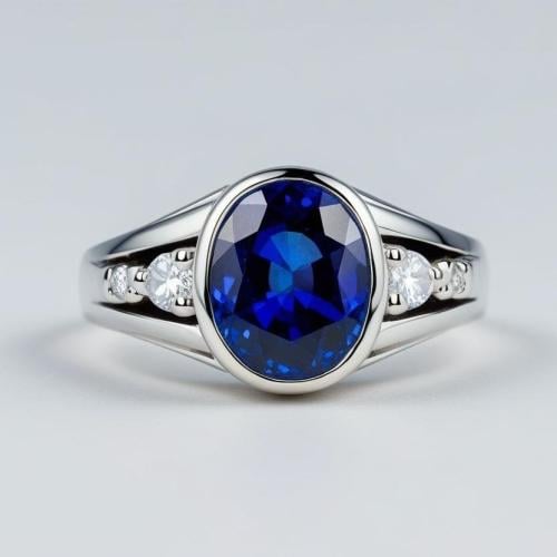 خاتم فضة رجالي حجر زفير طبيعي والماس