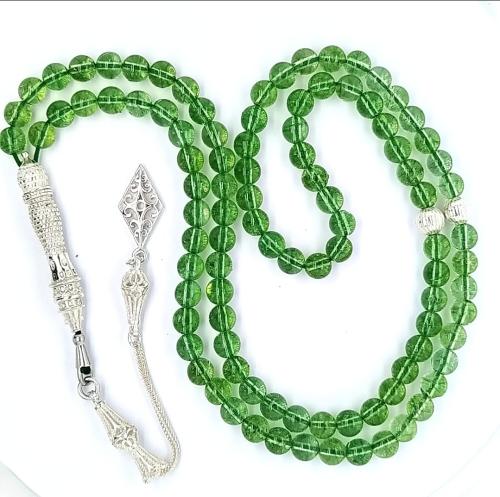 سبحة من أحجار الزبرجد الطبيعية ٩٩ مع الفضة