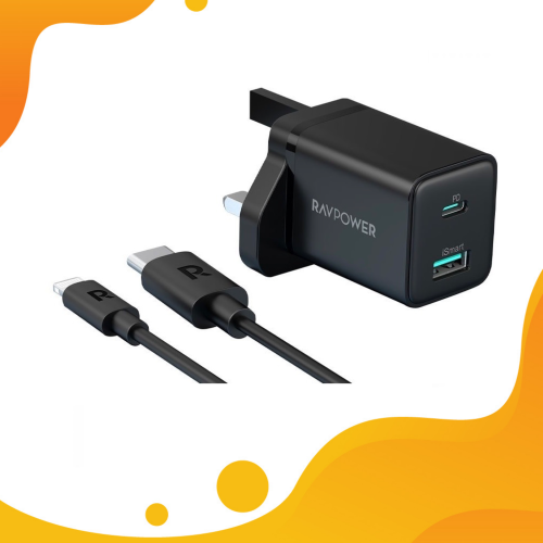 راف باور شاحن جداري 20 واط بمنفذ تايب سي ومنفذ يو...